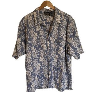 OP Men's Short‎ Sleeve Button Up in Blue and White Floral Size Large
